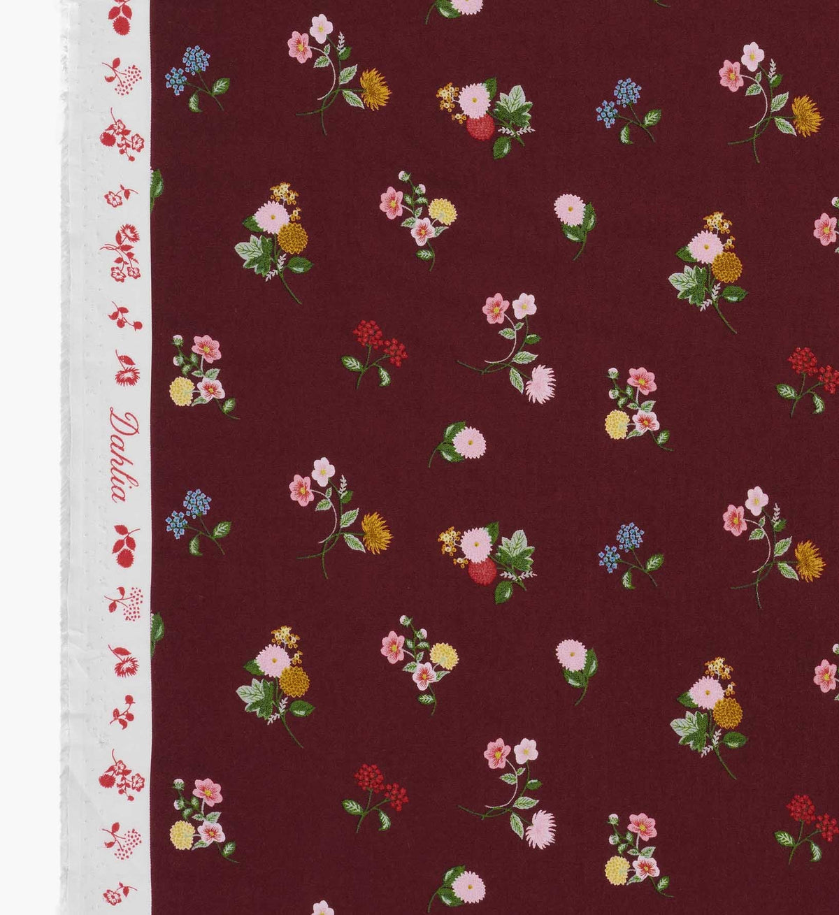 Ditsy Dahlia Rayon Fabric - Burgundy