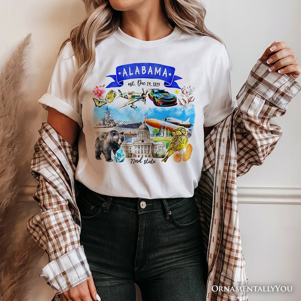 Artistic Alabama State Themes and Landmarks T-Shirt, Tee for History and Travel Lovers
