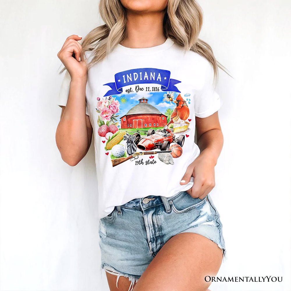 Artistic Indiana State Themes and Landmarks T-Shirt, Tee for History and Travel Lovers