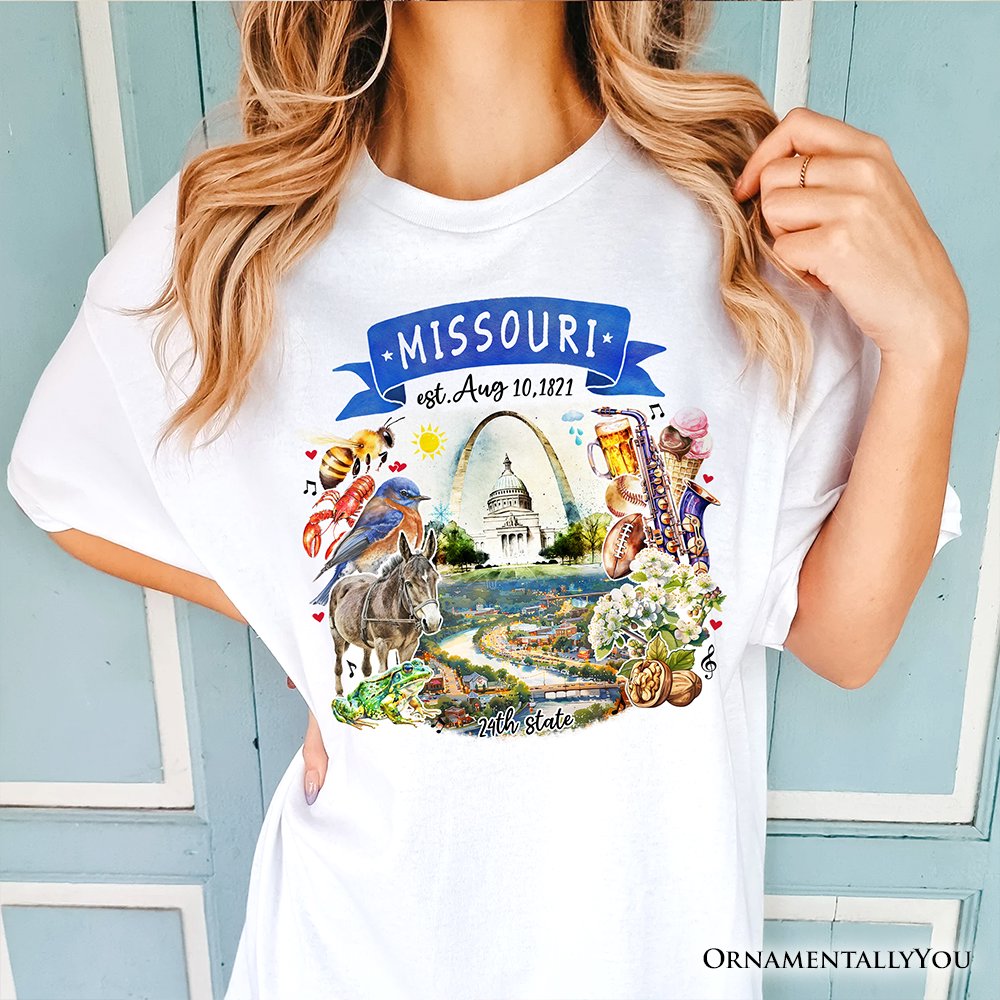Artistic Missouri State Themes and Landmarks T-Shirt, Tee for History and Travel Lovers