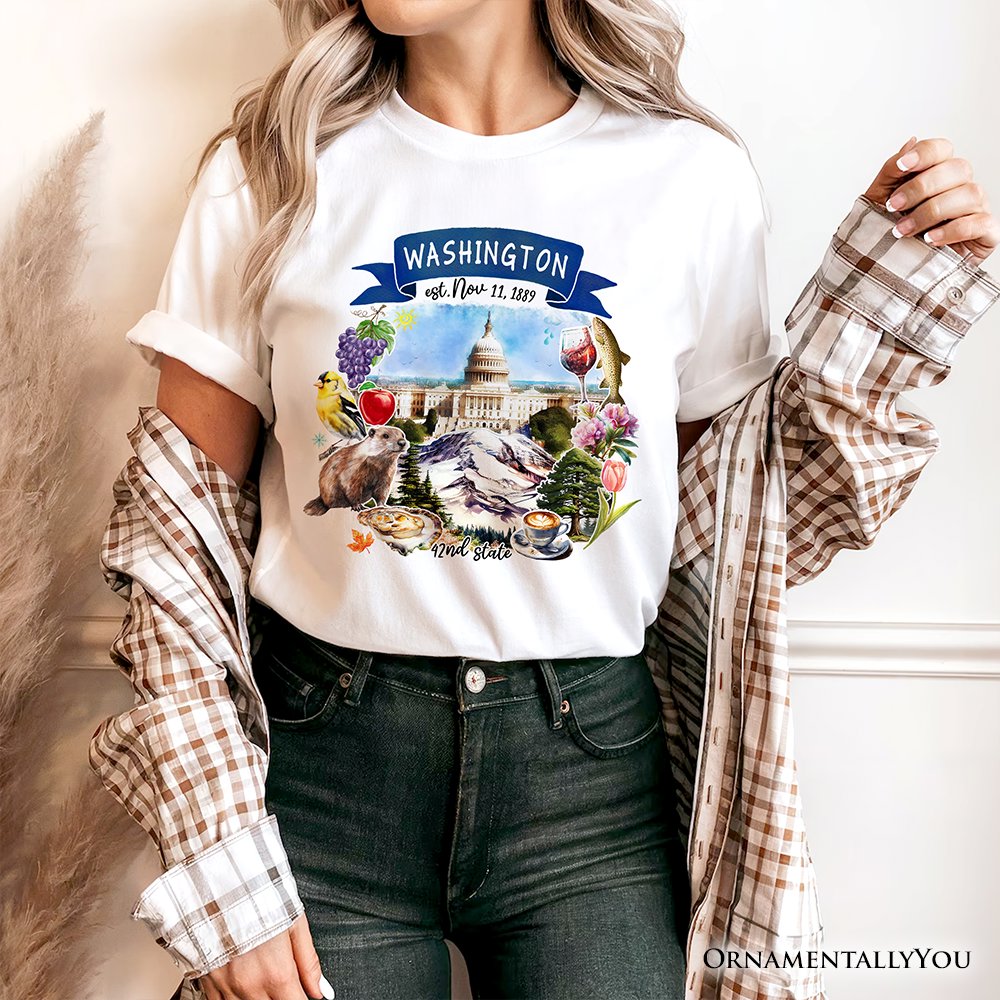 Artistic Washington State Themes and Landmarks T-Shirt, Tee for History and Travel Lovers