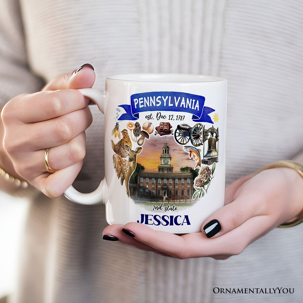 Artistic Pennsylvania State Themes and Landmarks Personalized Mug With Custom Name