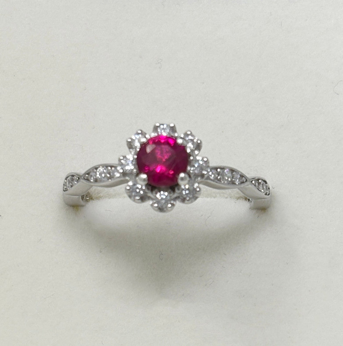Goviers Ruby Petal Silver Ring