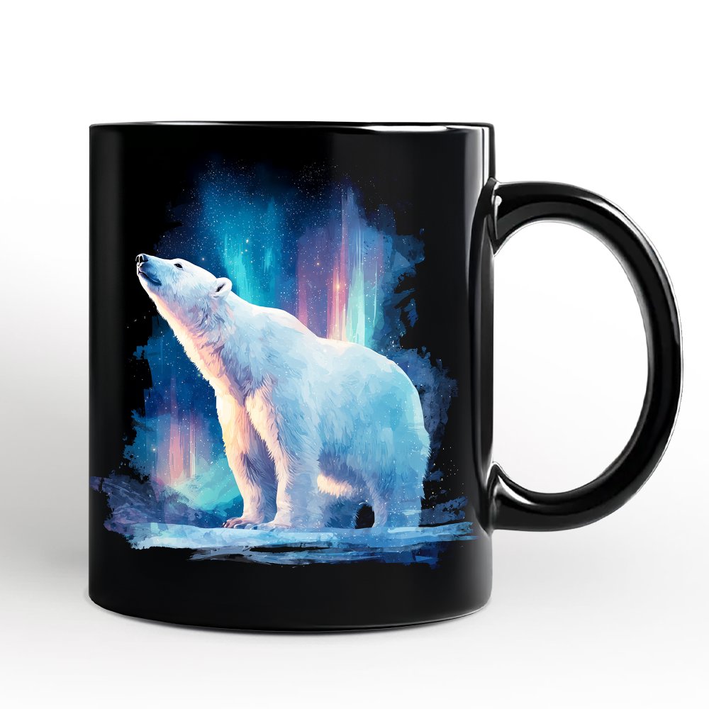 Arctic Aurora Polar Bear Personalized Mug, Northern Lights Wildlife Gift with Custom Name