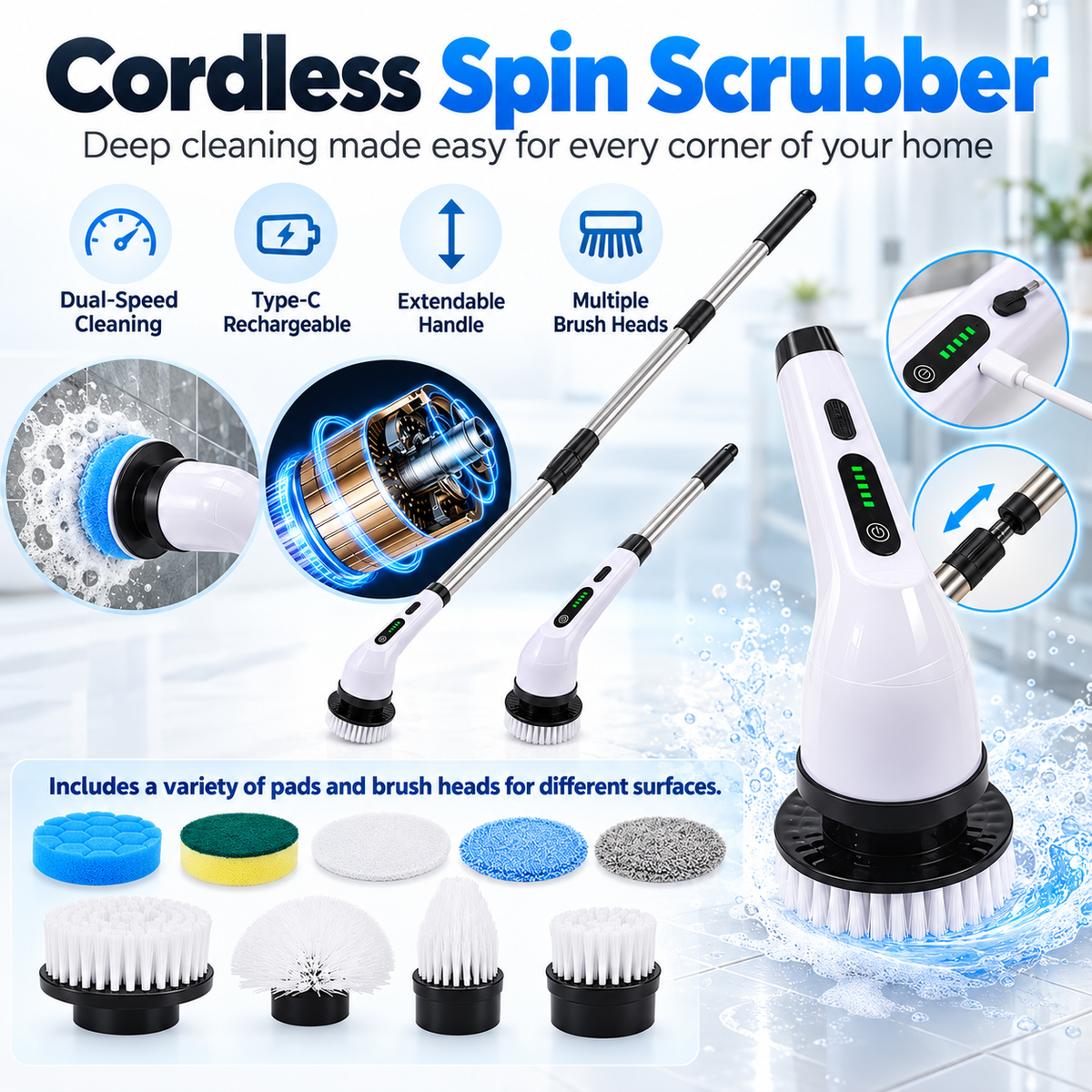 Cordless Electric Spin Scrubber Cleaning Set