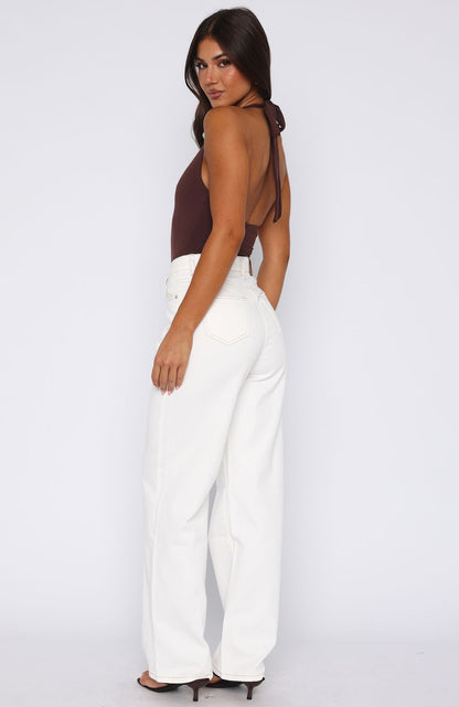 Bring The Style High Rise Wide Leg Jeans Off White