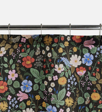 Percale Shower Curtain - Strawberry Fields Black