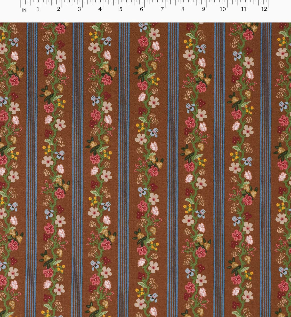 Floral Trellis Stripe Cotton Fabric - Clay