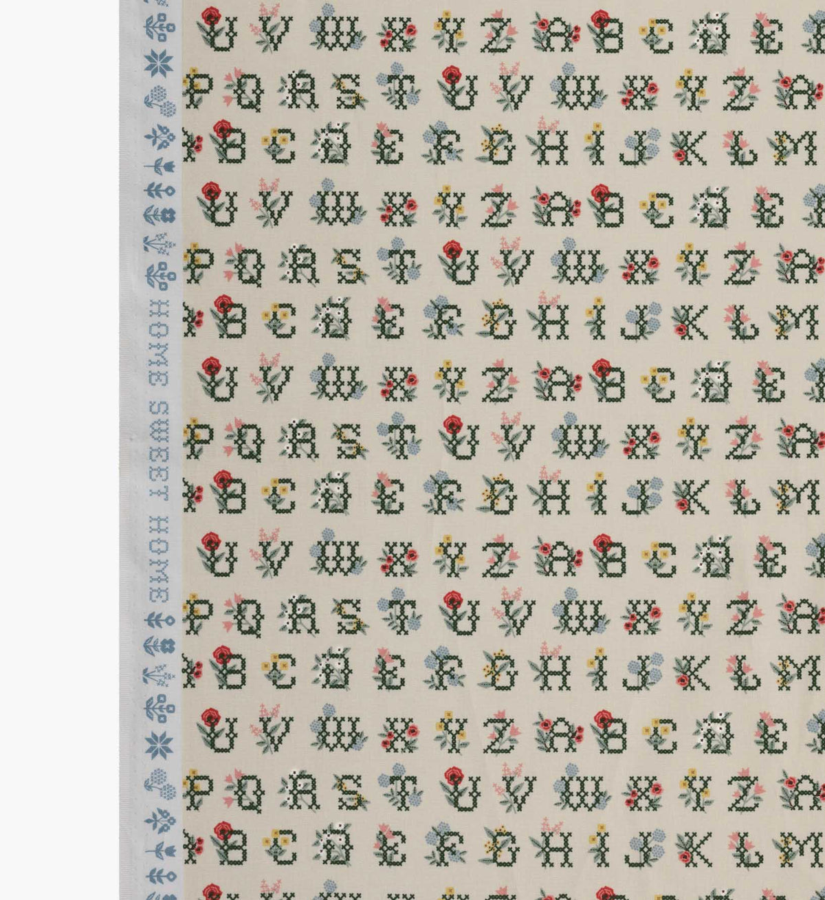 Cross Stitch Letters Cotton Fabric - Linen
