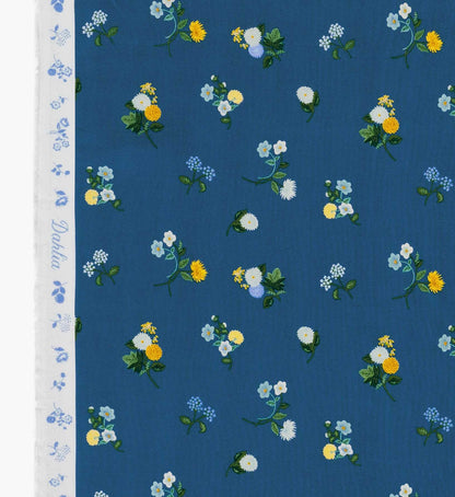 Ditsy Dahlia Rayon Fabric - Navy