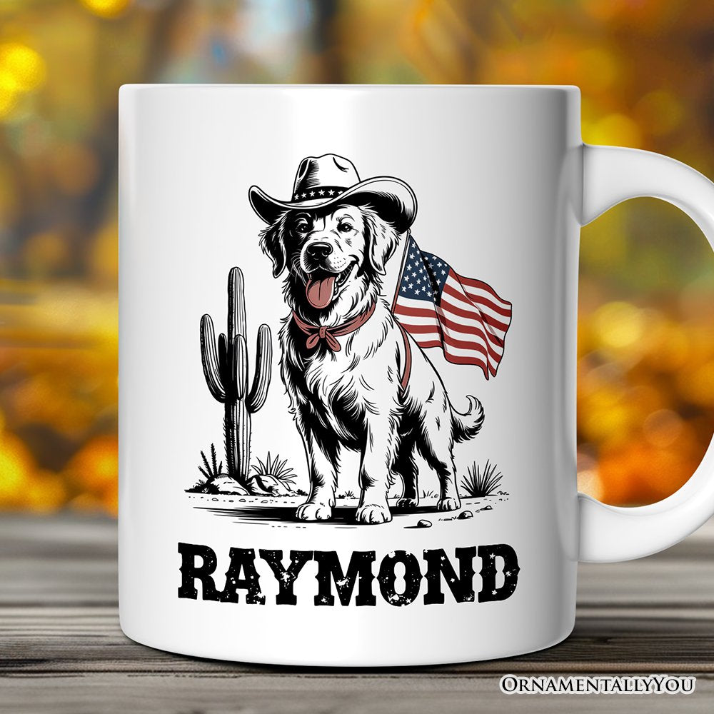 American Cowboy Dog Personalized Mug, Western 4th of July Gift with Custom Name