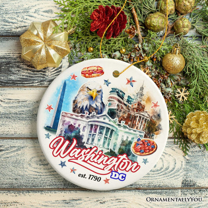 Artistic Washington DC Ceramic Ornament, Landmarks of the Nation’s Capital, White House Travel Souvenir