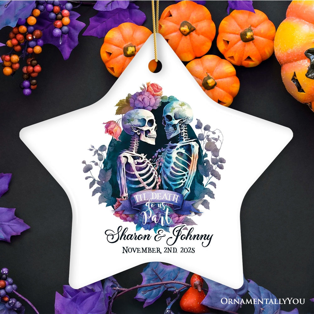 Artistic Watercolor Wedding Personalized Ornament, Til Death Do Us Part Skeleton Love Custom Gift