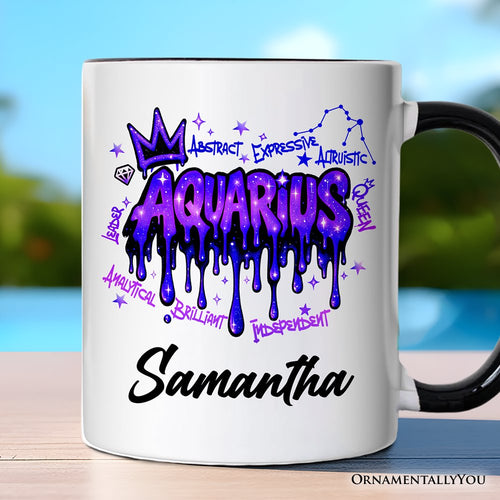 Aquarius Graffiti Zodiac Personalized Mug, Street Style Astrology Horoscope Gift with Custom Name