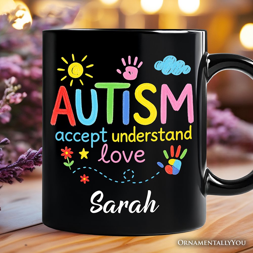 Autism Awareness Brushstroke Personalized Mug, Colorful Autism Support Gift for Autism Month with Custom Name