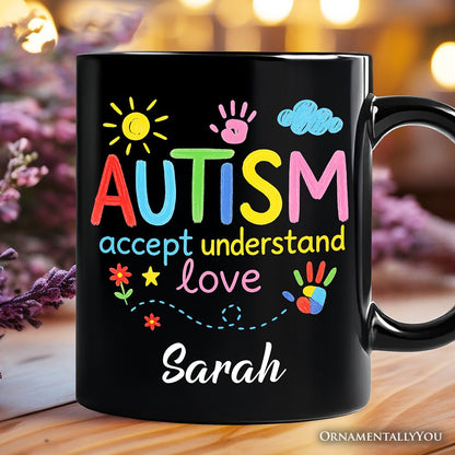 Autism Awareness Brushstroke Personalized Mug, Colorful Autism Support Gift for Autism Month with Custom Name