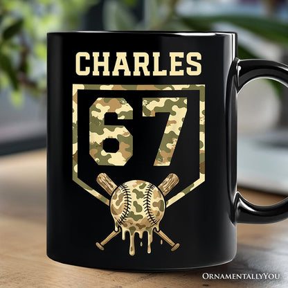 67 Camo Baseball Drip Personalized Mug, Six Seven Cool Game Day Sports Gift with Custom Name