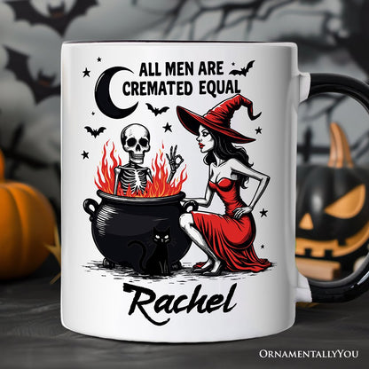 All Men Are Cremated Equal Halloween Personalized Mug, Funny Witch Cauldron Gift with Custom Nam