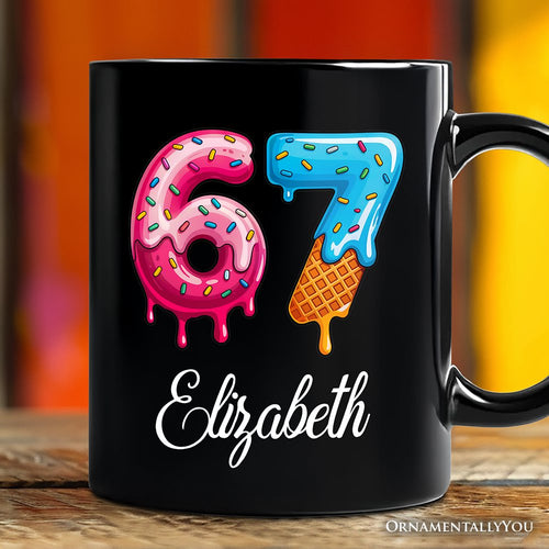 67 Ice Cream Drip Personalized Mug, Six Seven Colorful Sprinkles Meme Gift with Custom Name