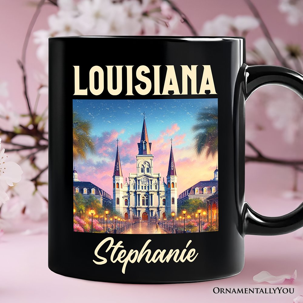 Artistic Louisiana State Cathedral Personalized Mug, St. Louis Landmark Gift and Holiday Keepsake Souvenir with Custom Name