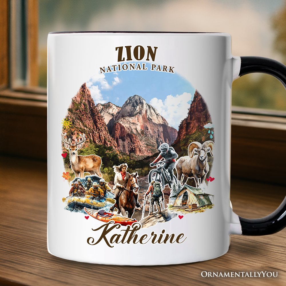 Adventurous Zion National Park Personalized Mug, Utah Scenic Landmarks Gift and Souvenir with Custom Name