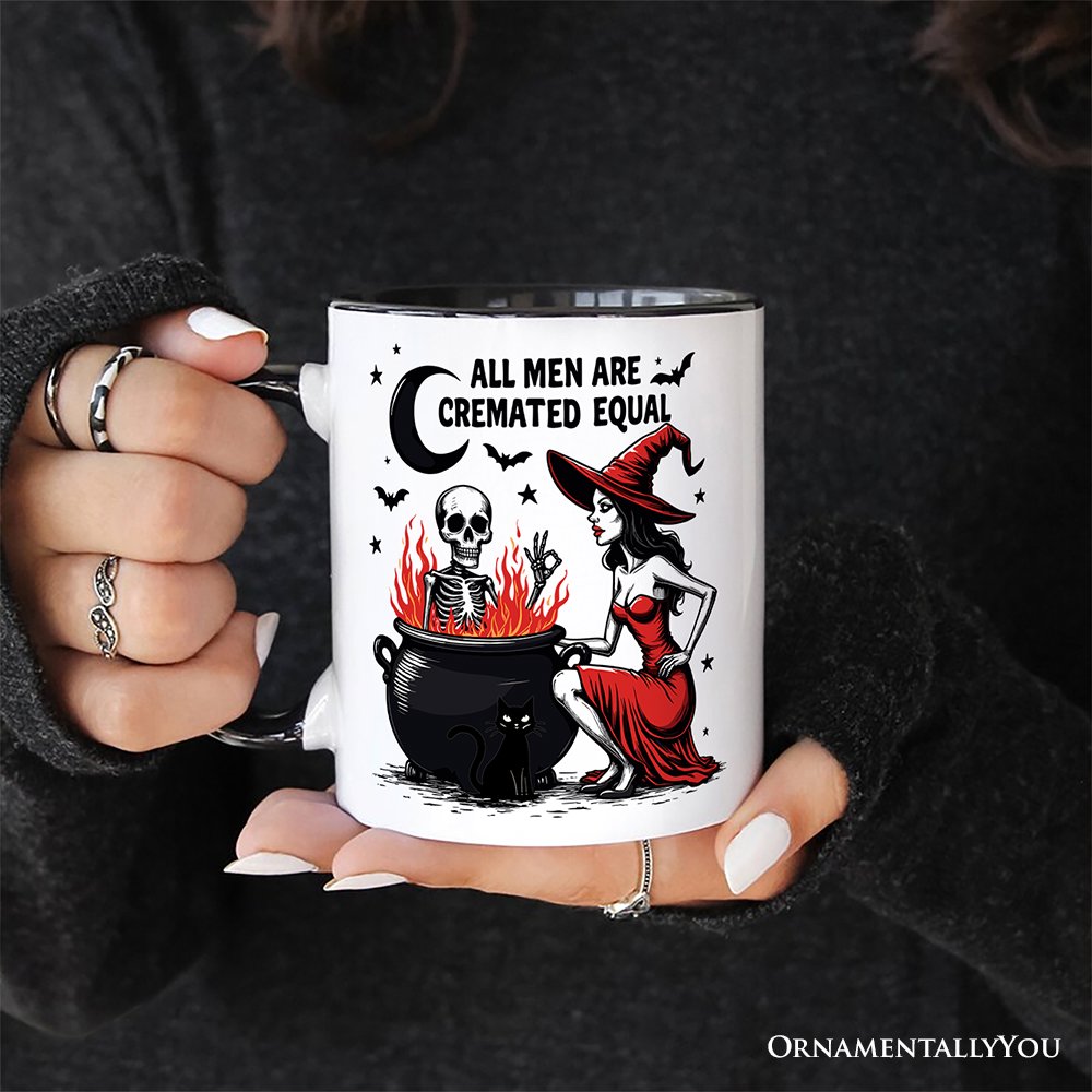 All Men Are Cremated Equal Halloween Personalized Mug, Funny Witch Cauldron Gift with Custom Nam