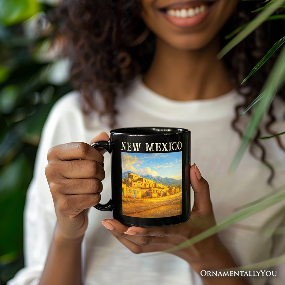 Artistic New Mexico State Taos Pueblo Personalized Mug, Native American Heritage Gift and Southwestern Cultural Souvenir with Custom Name