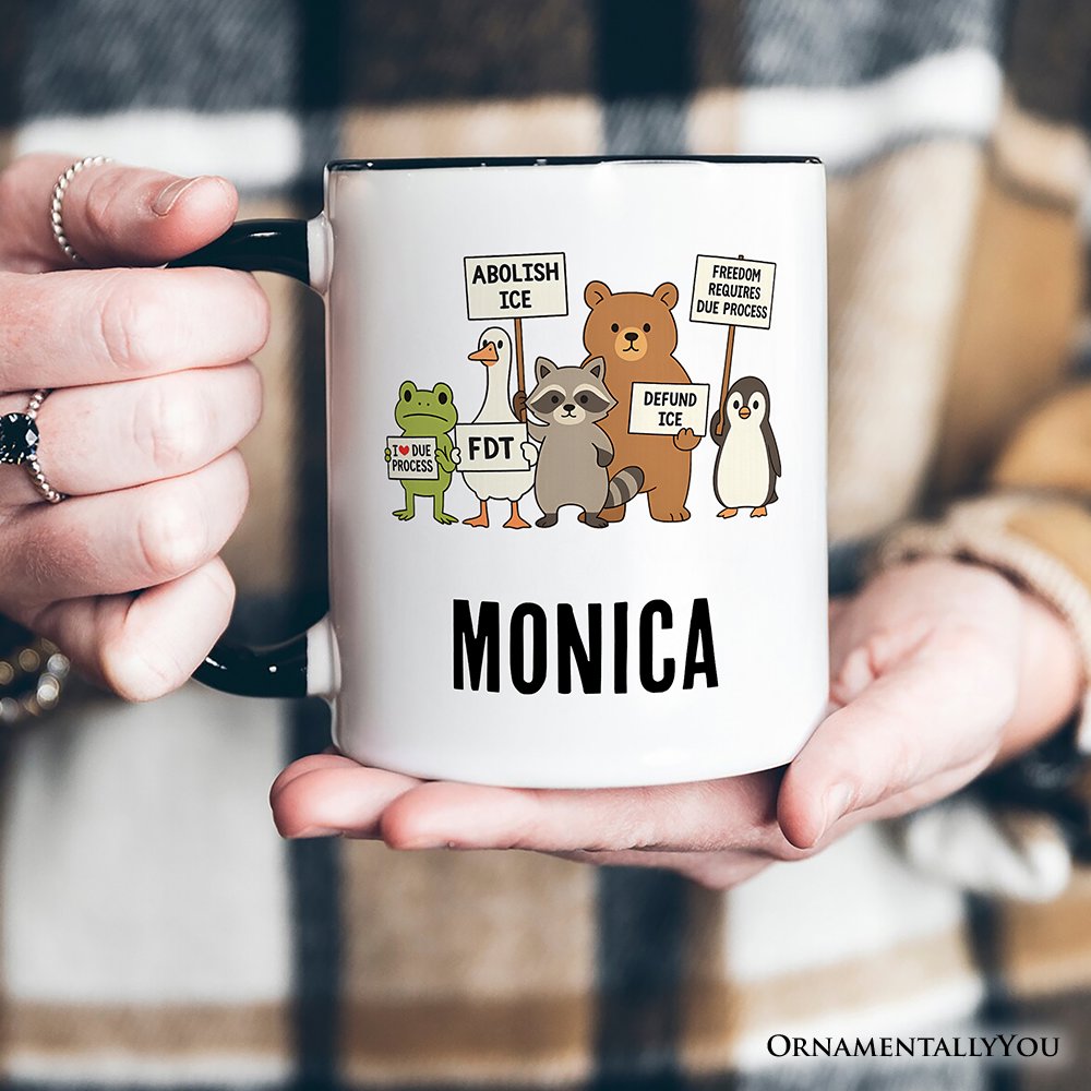 Abolish ICE Animals Protest Personalized Mug, Cute Activist Gift with Custom Name