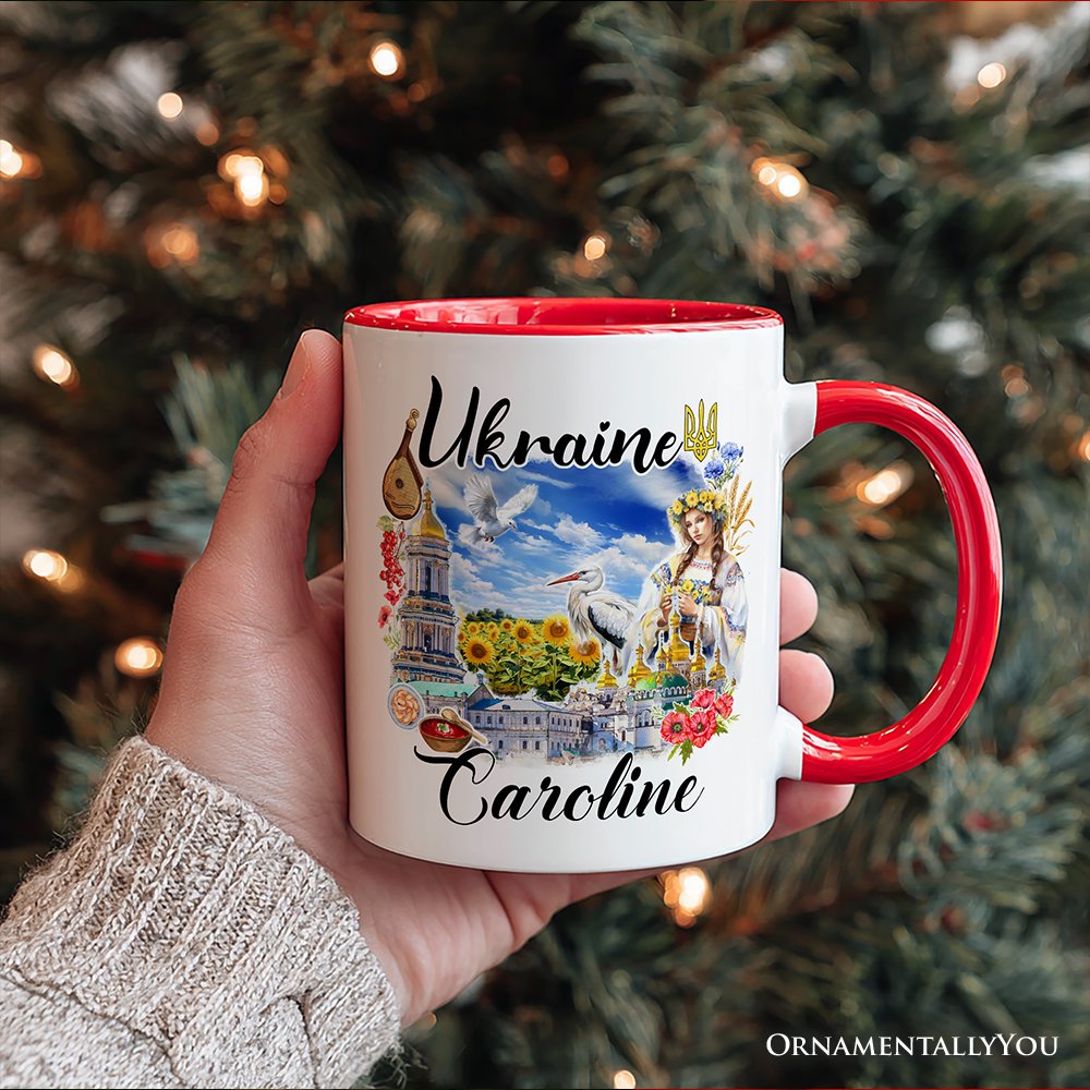 Artistic Ukraine Vintage Personalized Mug, Traditional Gift and Souvenir with Custom Name