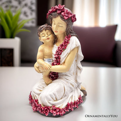 A Mother’s Embrace Figurine, 8" Child and Mom Heartwarming Tabletop Statue Decoration