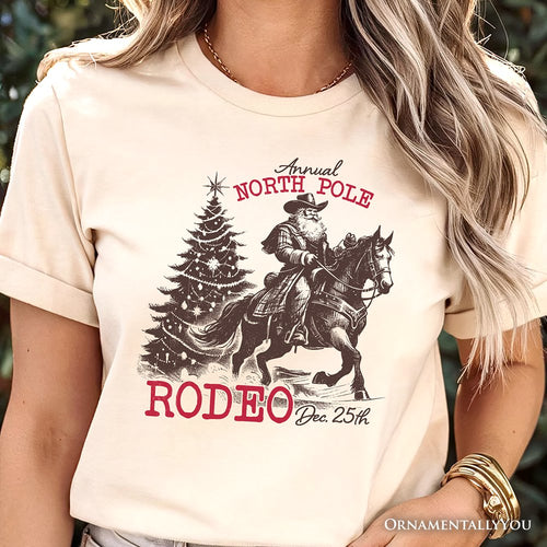Annual North Pole Rodeo T-Shirt, Funny Cowboy Santa Christmas Tee for Country Lovers