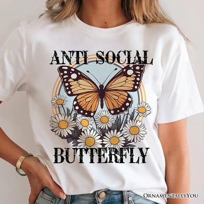 Anti Social Butterfly T-Shirt, Retro White and Natural Tee for Quirky and Independent Women