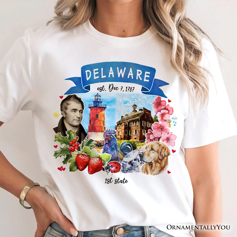 Artistic Delaware State Themes and Landmarks T-Shirt, Tee for History and Travel Lovers