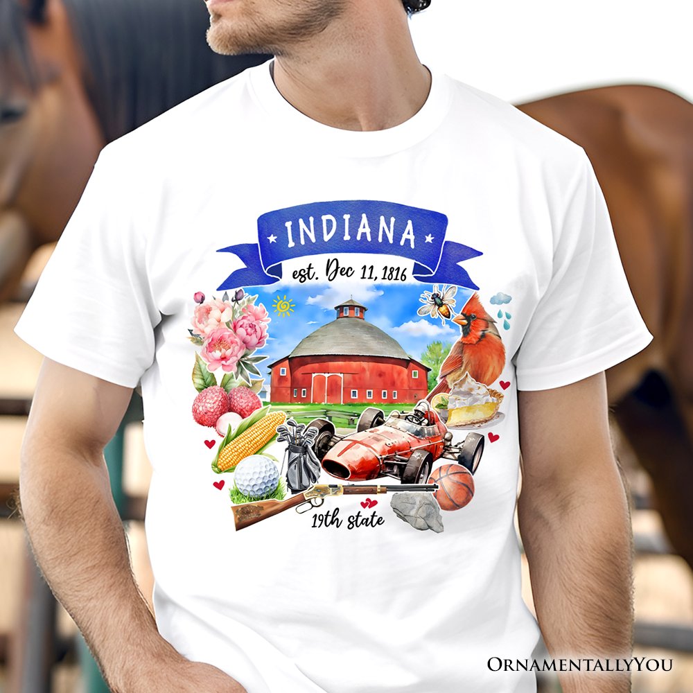 Artistic Indiana State Themes and Landmarks T-Shirt, Tee for History and Travel Lovers
