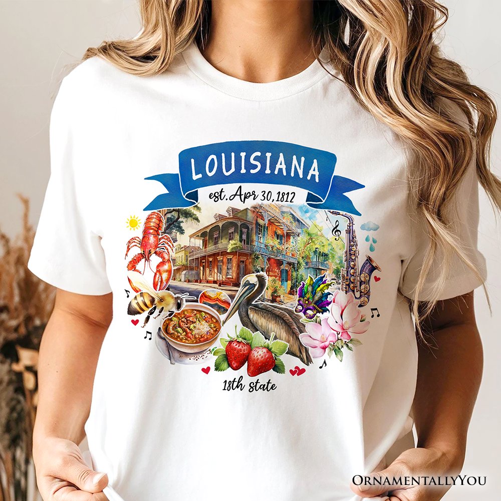Artistic Louisiana State Themes and Landmarks T-Shirt, Tee for History and Travel Lovers