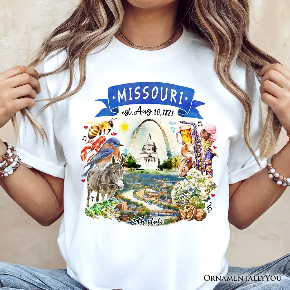 Artistic Missouri State Themes and Landmarks T-Shirt, Tee for History and Travel Lovers