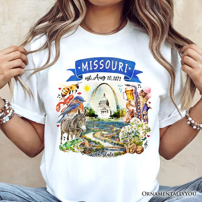 Artistic Missouri State Themes and Landmarks T-Shirt, Tee for History and Travel Lovers
