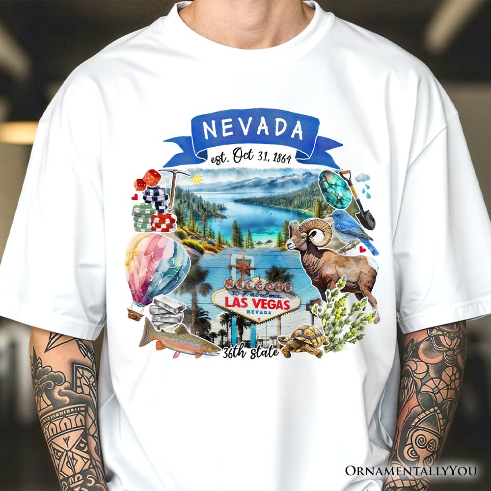 Artistic Nevada State Themes and Landmarks T-Shirt, Tee for History and Travel Lovers
