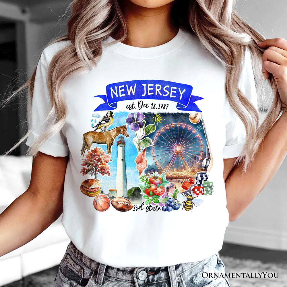 Artistic New Jersey State Themes and Landmarks T-Shirt, Tee for History and Travel Lovers
