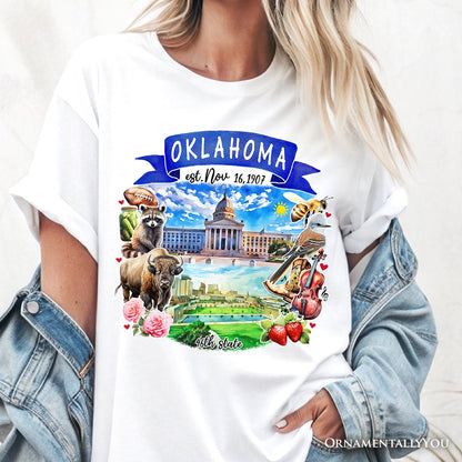 Artistic Oklahoma State Themes and Landmarks T-Shirt, Tee for History and Travel Lovers