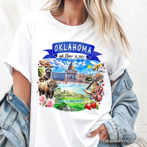 Artistic Oklahoma State Themes and Landmarks T-Shirt, Tee for History and Travel Lovers