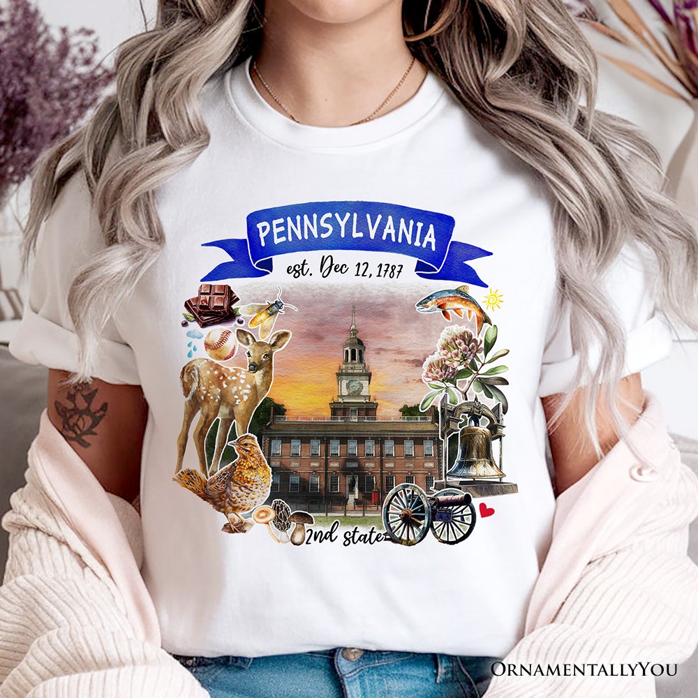 Artistic Pennsylvania State Themes and Landmarks T-Shirt, Tee for History and Travel Lovers