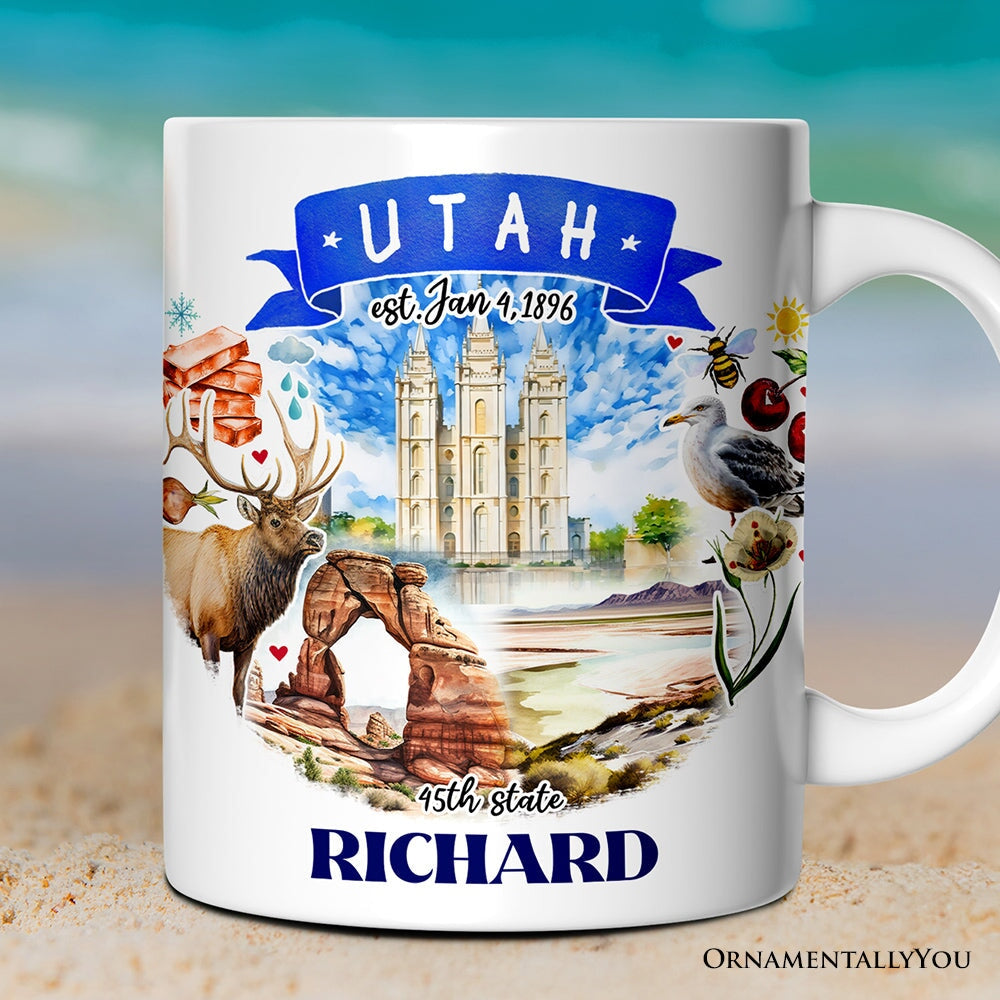 Artistic Utah State Themes and Landmarks Personalized Mug With Custom Name