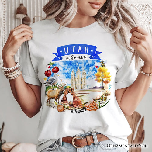 Artistic Utah State Themes and Landmarks T-Shirt, Tee for History and Travel Lovers