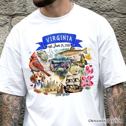Artistic Virginia State Themes and Landmarks T-Shirt, Tee for History and Travel Lovers