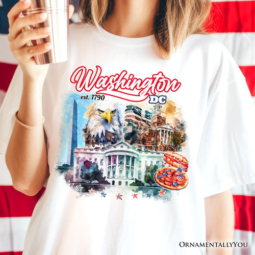 Artistic Washington DC T-Shirt, Landmarks of the Nation’s Capital, White House Travel Tee