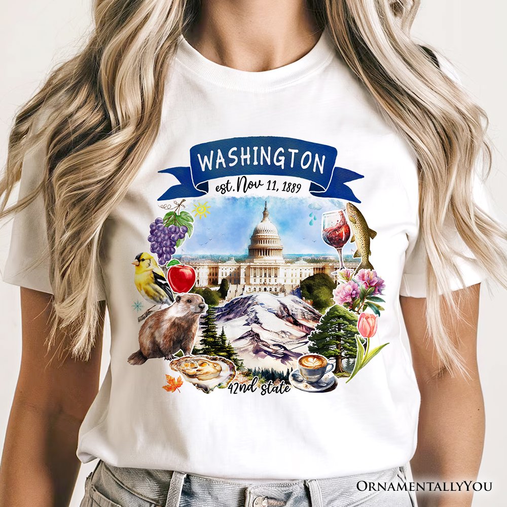 Artistic Washington State Themes and Landmarks T-Shirt, Tee for History and Travel Lovers