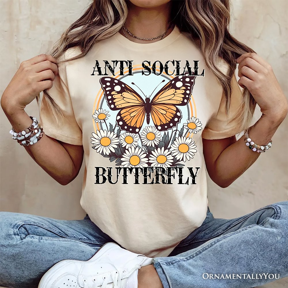 Anti Social Butterfly T-Shirt, Retro White and Natural Tee for Quirky and Independent Women