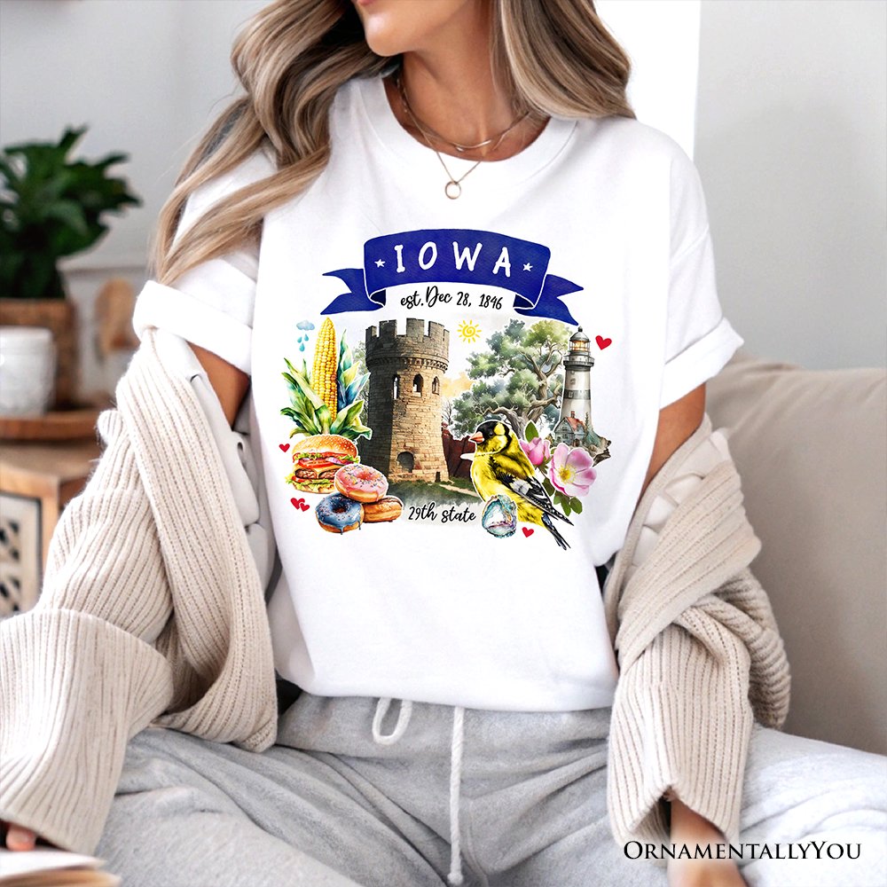 Artistic Iowa State Themes and Landmarks T-Shirt, Tee for History and Travel Lovers
