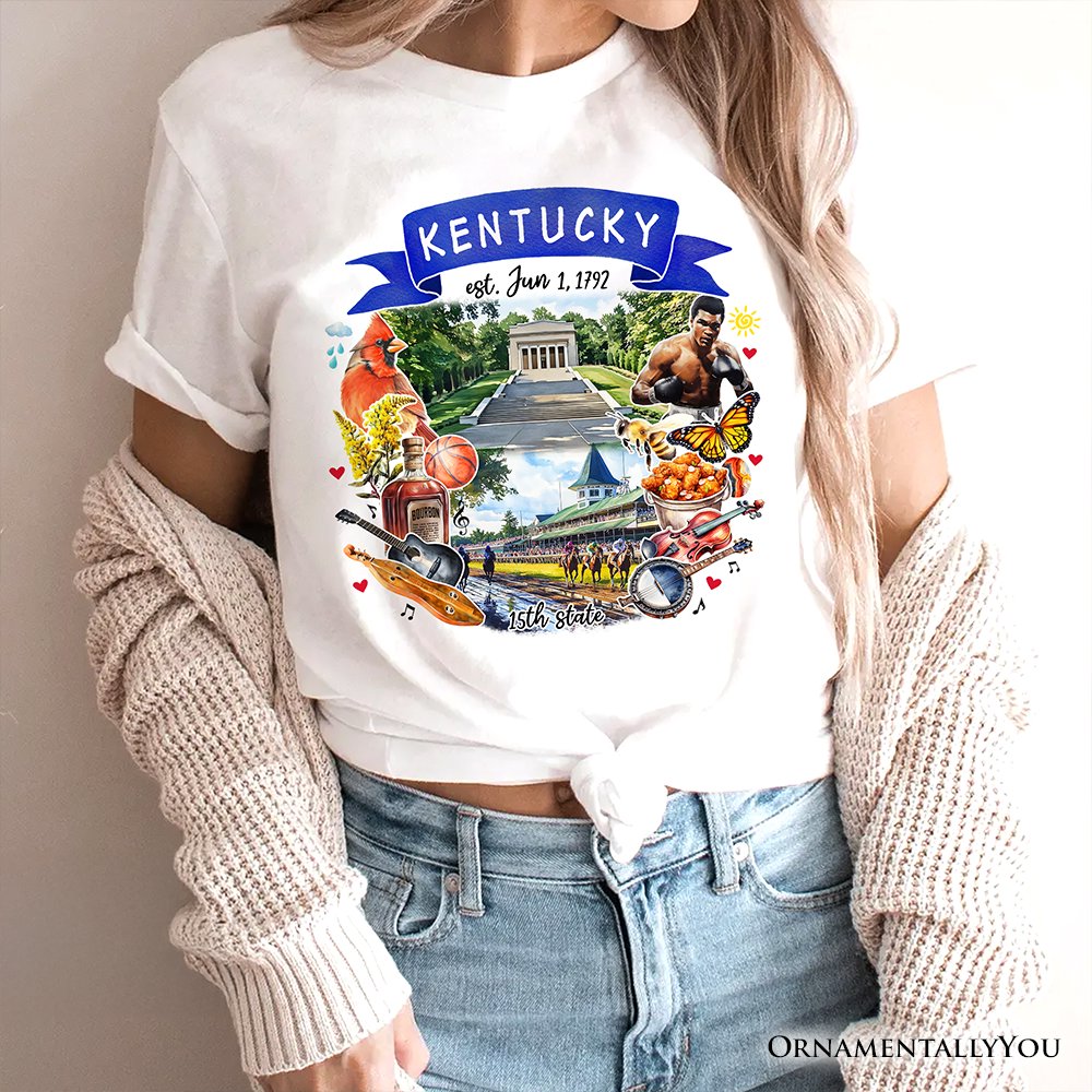 Artistic Kentucky State Themes and Landmarks T-Shirt, Tee for History and Travel Lovers